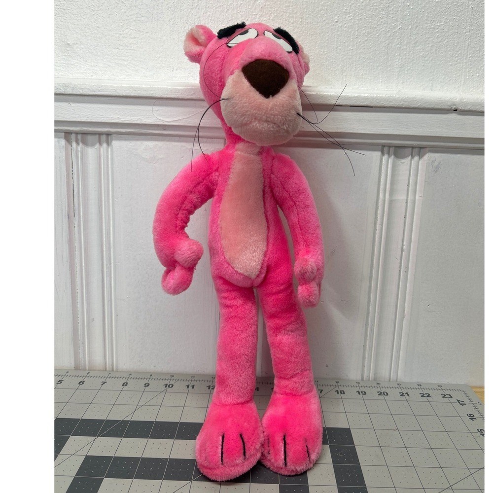 Vintage Pink Panther Plush Poseable 16" 1980 Cartoon Toy Mighty Star Retro